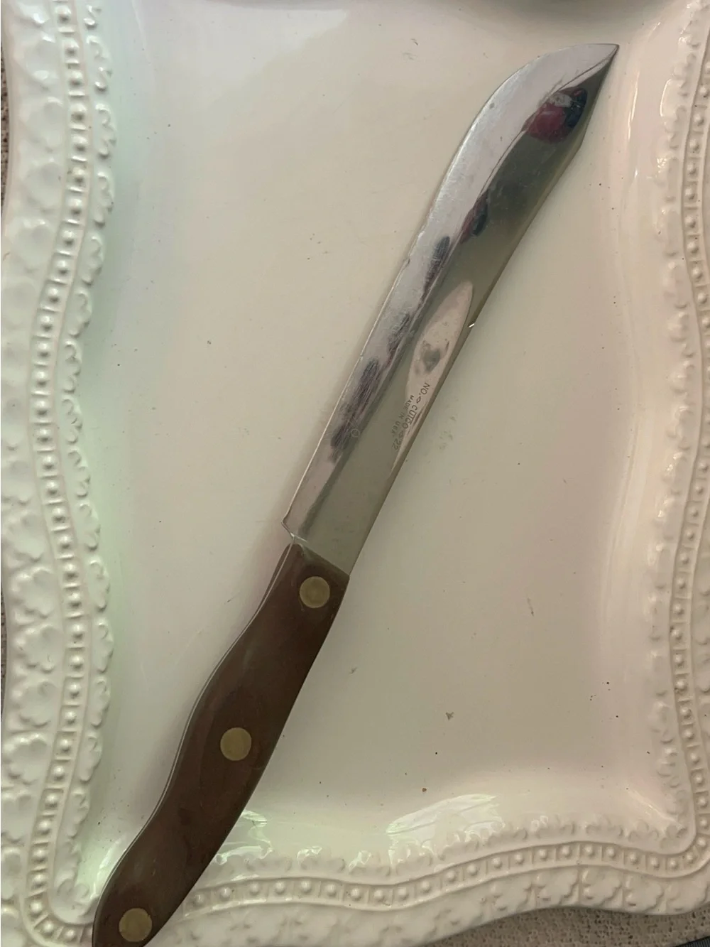 Vintage Cutco #22 Butcher Knife Curved Wooden Handles 14 inches long